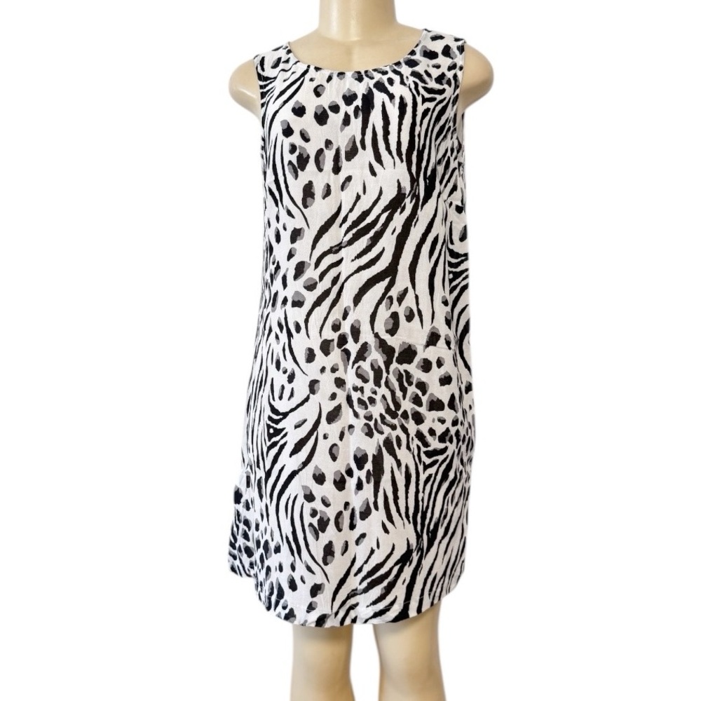 Anna Club Italy White Animal Print‎ Coverup Swim Dress Semi Sheer Black Zebra